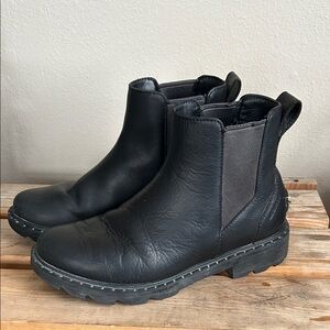 Sorel Lennox Chelsea Black Ankle Boot Waterproof Leather Size 7